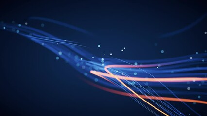 Poster - Flowing curves with glowing neon lines, 3d rendering.