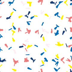 Poster - Vector organic seamless abstract background, party confetti pattern. Colorful pastel colored mosaic of simple shapes on white background.