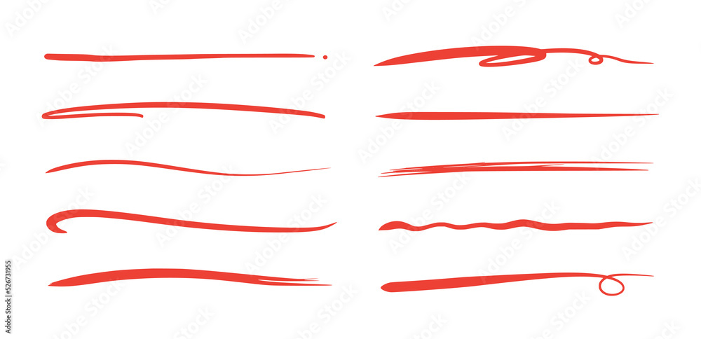 Red brush stroke underline. Marker pen highlight stroke. Vector swoosh ...