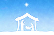 Christmas Nativity Scene white silhouette on blue background