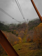 Aerial Tram Cabling Up A Mountain In New Hampshire, USA