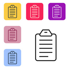 Poster - Black line To do list or planning icon isolated on white background. Set icons in color square buttons. Vector