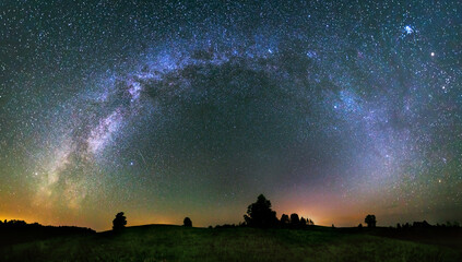 Wall Mural - Panorama view of milky way in the night sky, deep starry sky with Milky way over head