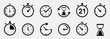 Set of timer icon set. Timer icon collection. Symbol timer. Countdown timers. Stopwatch symbol. Fast time icon. Circle arrow icon. Vector illustration