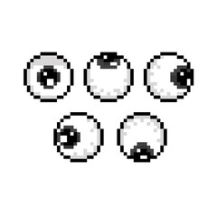 Wall Mural - Pixel art set of black and white eyes icon.