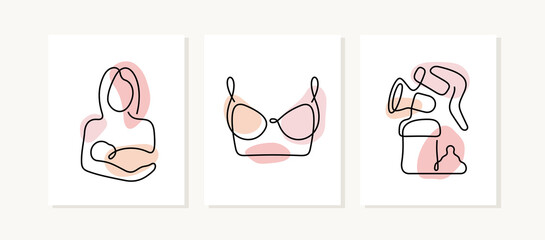 Breast feeding continuous line posters