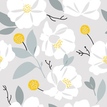 Abstract Big White Flowers Seamless Pattern