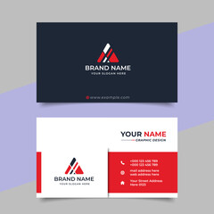Wall Mural - Red modern creative business card and name card horizontal simple clean template vector design	