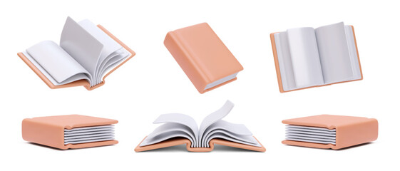 Set of 3d realistic books in different position with shadow isolated on white background. Vector illustration