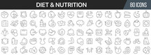 Diet And Nutrition Line Icons Collection. Big UI Icon Set In A Flat Design. Thin Outline Icons Pack. Vector Illustration EPS10