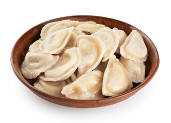 Wall Mural - Dumplings with filling isolated on white background. Varenyky, vareniki, pierogi, pyrohy with filling. With clipping path.