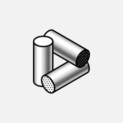 Wall Mural - impossible cylinder vector shape. retro 3d black and white logo with polka dot pattern on the sides.