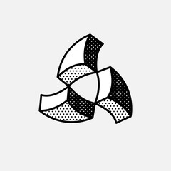 Wall Mural - impossible triangle vector shape. retro 3d black and white logo with polka dot pattern on the sides.