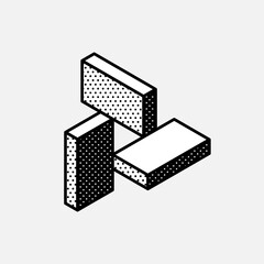 Wall Mural - impossible triangle vector shape. retro 3d black and white logo with polka dot pattern on the sides.