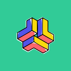 Wall Mural - impossible triangle vector shape. modern handwritten 3d logo with paint shift.