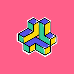 Wall Mural - impossible triangle vector shape. modern handwritten 3d logo with paint shift.