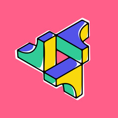 Wall Mural - impossible triangle vector shape. modern handwritten 3d logo with paint shift.