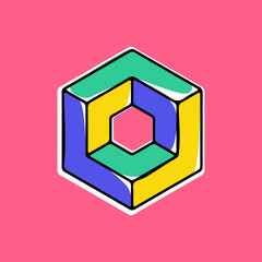 Wall Mural - impossible hexagon vector shape. modern handwritten 3d logo with paint shift.