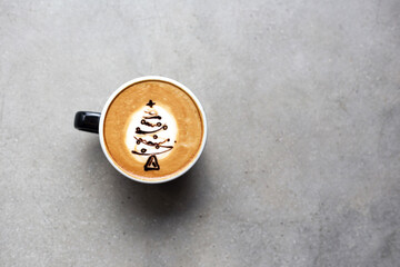 Wall Mural - Tasty cappuccino with Christmas tree latte art