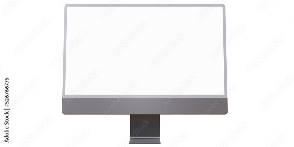 Computer desktop blank monitor, pc white screen isolated, transparent background. PNG
