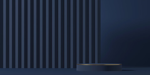 Wall Mural - 3D navy blue podium or stage for packaging presentation and cosmetic. mock-up stand product scene background. 3d podium stage illustration