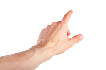 human finger pointing out, pressing, tapping screen natural gesture isolated on white background, cu