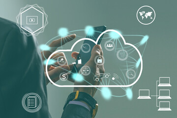Poster - Cloud technology icon for online shopping global business concept.