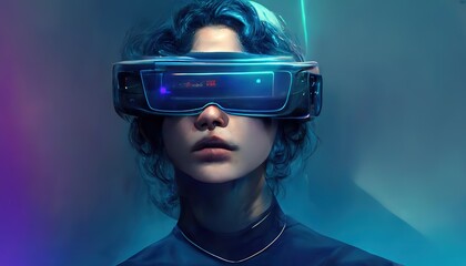 Aufkleber - Teenage girl enjoying virtual reality with digital headset