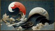 Abstract Japanese style picture with waves and flowers