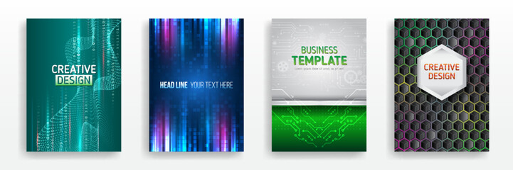 Wall Mural - Technology background design, booklet, leaflet, annual report layout. Science cover design for business presentation. Hi-tech brochure flyer template. Abstract futuristic design concept.