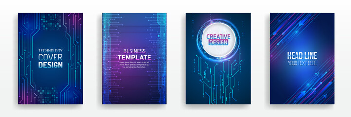 Wall Mural - Science cover design for business presentation. Hi-tech brochure flyer template. Abstract futuristic design concept. Technology background design, booklet, leaflet, annual report layout.