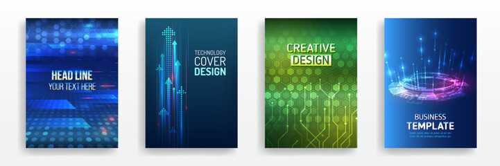 Wall Mural - Hi-tech brochure flyer template. Abstract futuristic design concept. Technology background design, booklet, leaflet, annual report layout. Science cover design for business presentation.