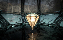 Futuristic Glowing Crystal In Dark Fantasy Cyber Environment 3d Render Illustration