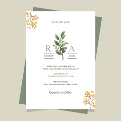 Poster - Wedding card with green flower rose and leaves. Wedding ornament concept. Floral poster invitation. Vector decorative greeting card or invitation design background