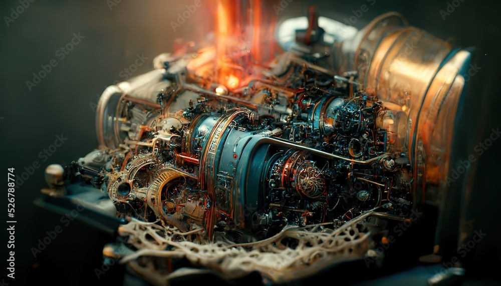 The powerful engine of a car. Internal design of engine. Car engine ...