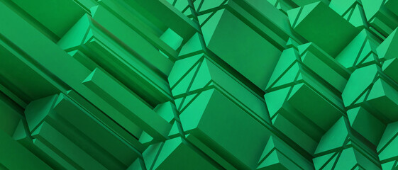 Aufkleber - Abstract Background and Metaverse technology for Geometric shapes Futuristic Origami and digital Concept on Green. Innovation, connection, copy space, Development, banner, website -3d Rendering