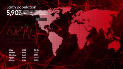 Poster - Human overpopulation growth and spread over the world map. Motion. Increasing number of people on Earth.