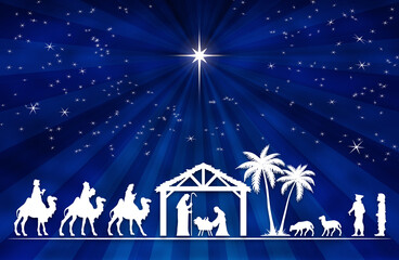 Blue Christmas Nativity scene background