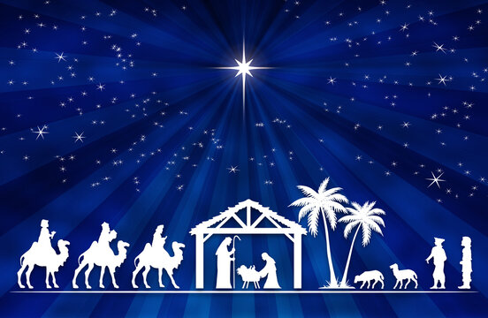 blue christmas nativity scene background