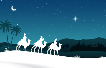 Wall Mural - Blue Christmas Nativity scene background