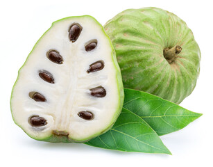 Canvas Print - Custard apples or cherimoya fruits and slice of fruit isolated on white background.