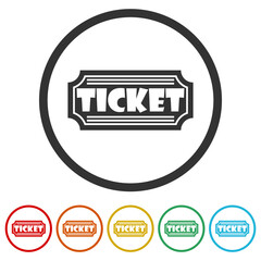 Wall Mural - Ticket icon isolated on white background. Set icons in color circle buttons