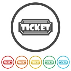 Wall Mural - Ticket icon isolated on white background. Set icons in color circle buttons