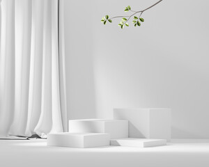 Poster - 3D rendering abstract white platform podium product presentation backdrop