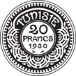 © master2d - tunisia 20 franc coin year 1930 black design handmade silhouette