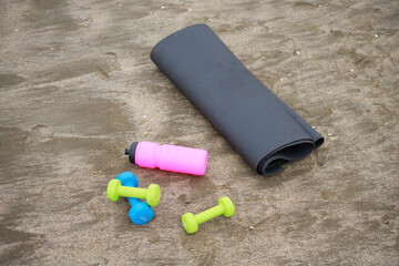 Photo of fitness equipment at the beach.