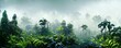 Foggy dark excotic tropical jungle illustration design. Generative AI