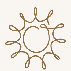 Wall Mural - Sun continuous line art. One line sketch sunny summer outline vector