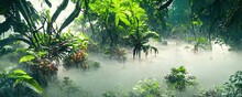 Foggy Dark Excotic Tropical Jungle Illustration Design