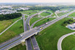 Aerial view of cars driving on round intersection in city, Transportation roundabout infrastructure, Highway road junction in Wroclaw, Poland